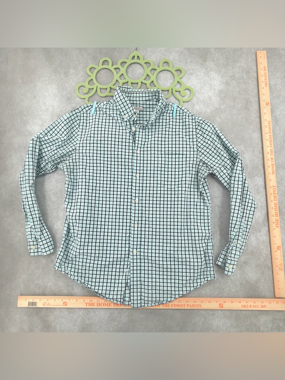 Merona navy teal and White Windowpane Button-Down Shirt